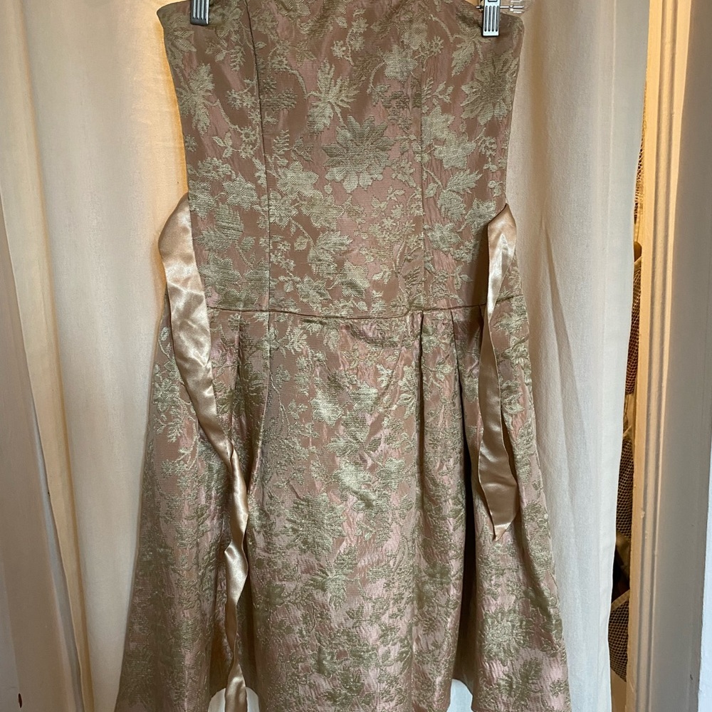 Strapless light pink and gold formal dress